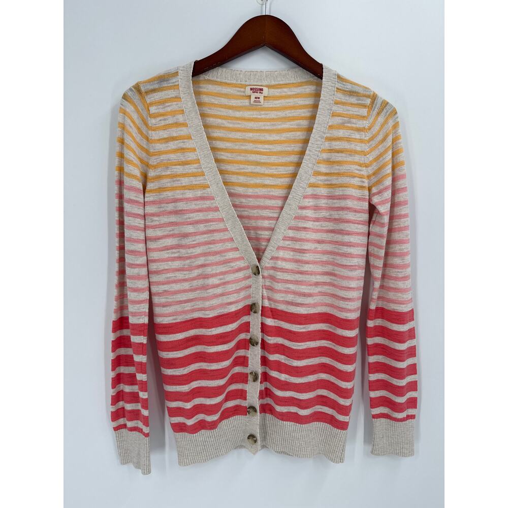 Mossimo Striped V Neck Cardigan Sweater Cotton Pink Yellow Cream Size Medium